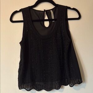 Paper Crane black beaded sheer top flapper style scallop hem